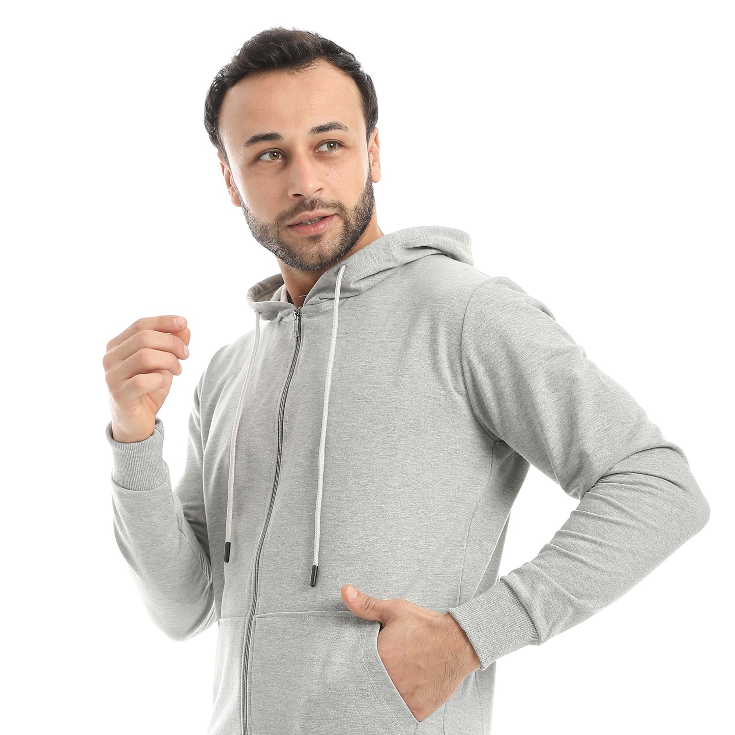 Gray Casual Set of Zip-up Hoodie & Jogger