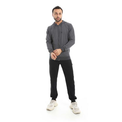Charcoal Casual Set of Zip-up Hoodie & Jogger