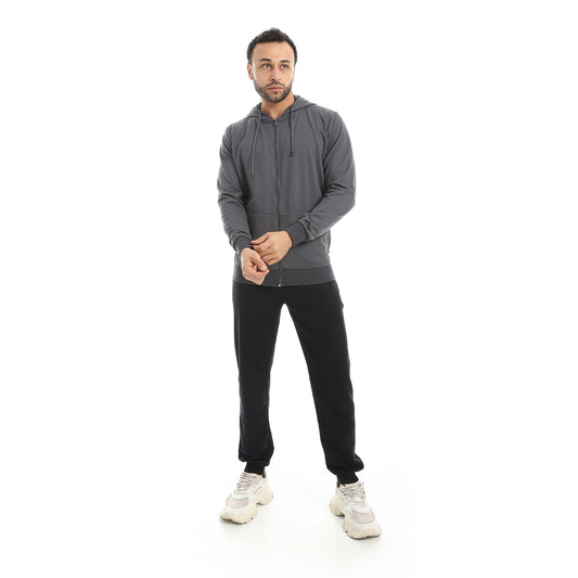 Charcoal Casual Set of Zip-up Hoodie & Jogger