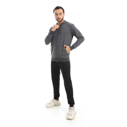 Charcoal Casual Set of Zip-up Hoodie & Jogger