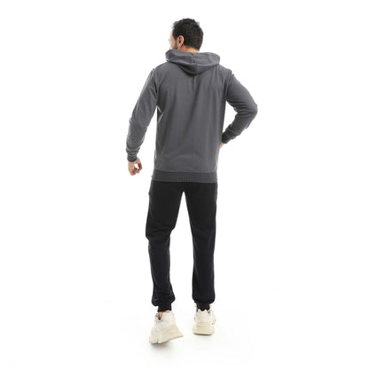 Charcoal Casual Set of Zip-up Hoodie & Jogger