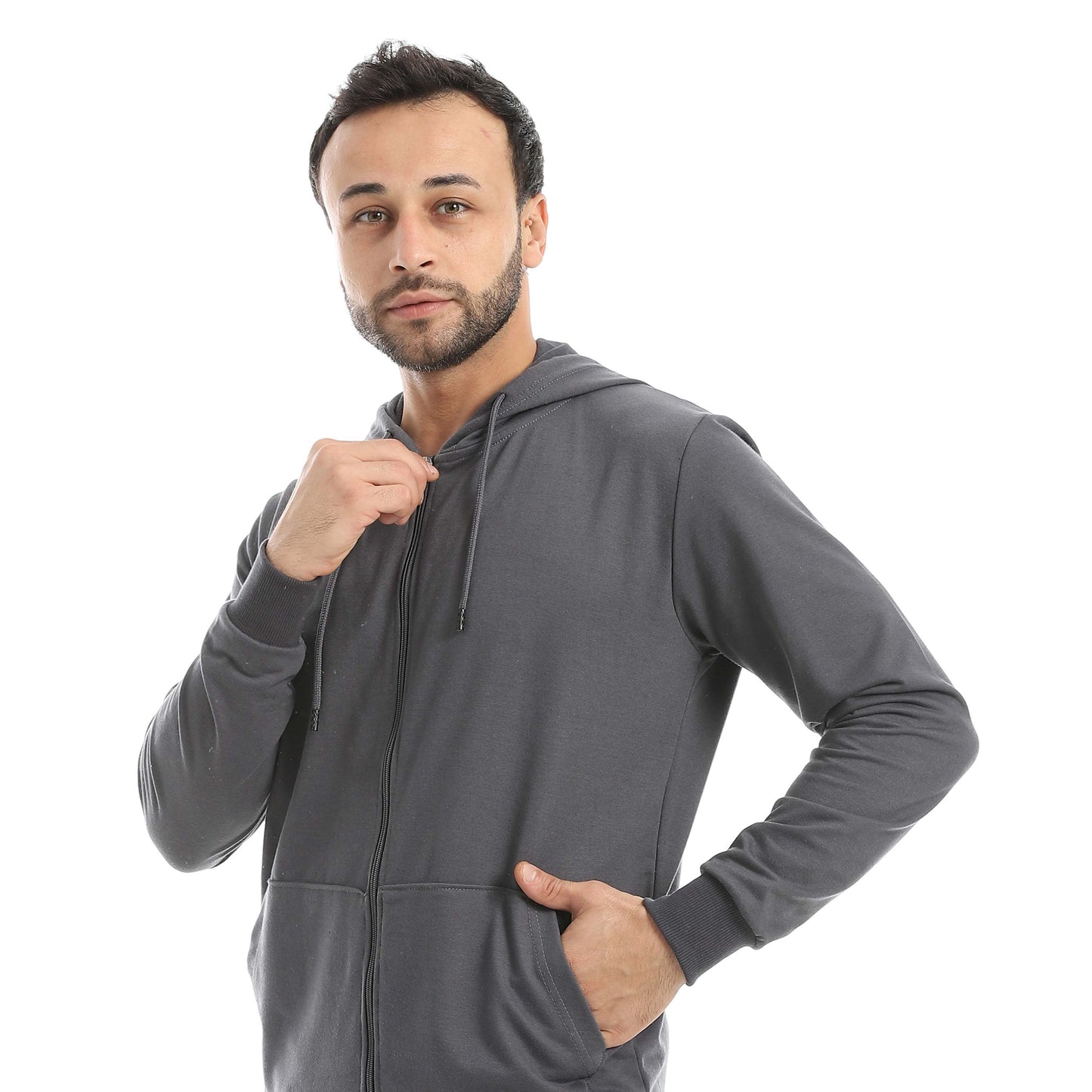 Charcoal Casual Set of Zip-up Hoodie & Jogger