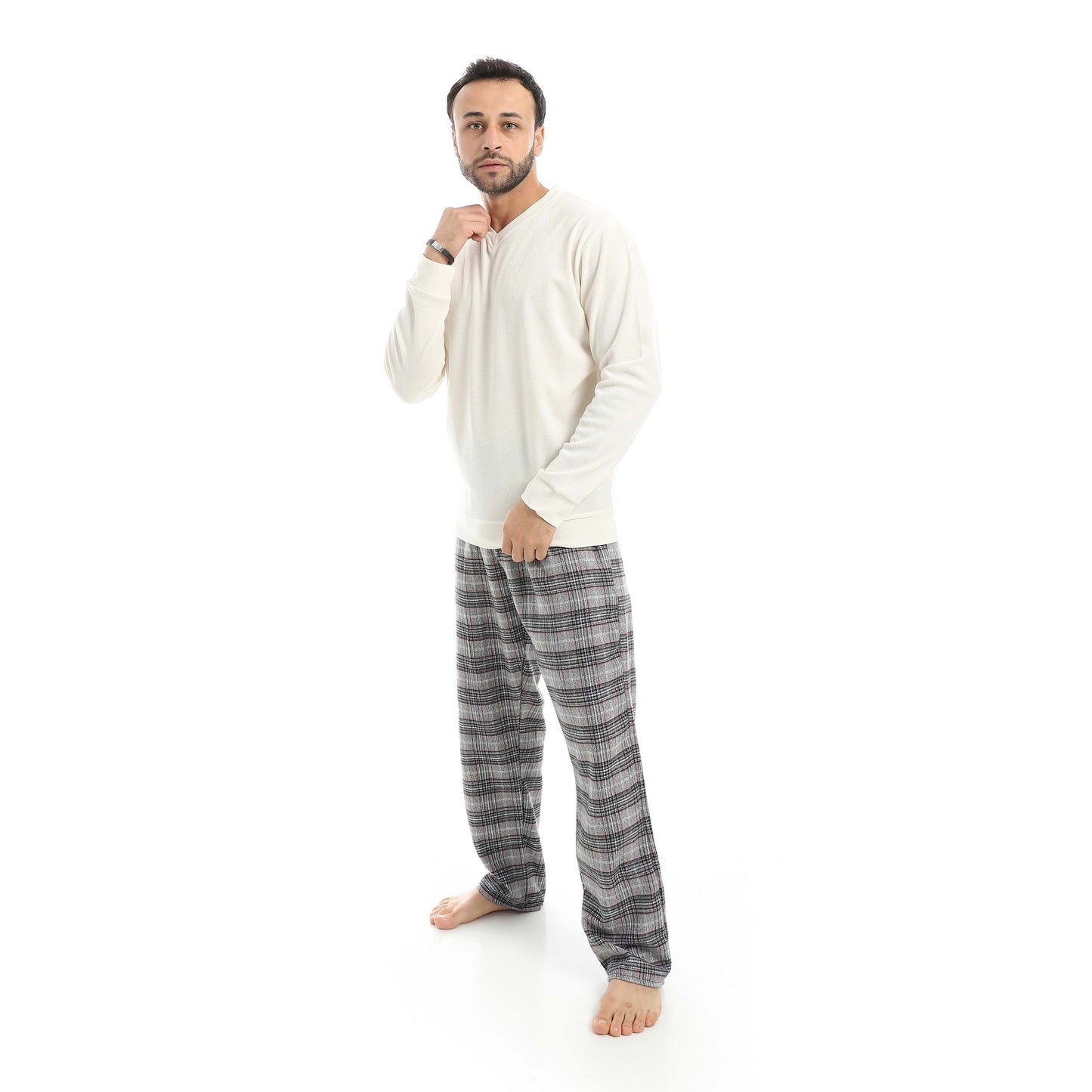 V-Neck Pajama with Checked Pants