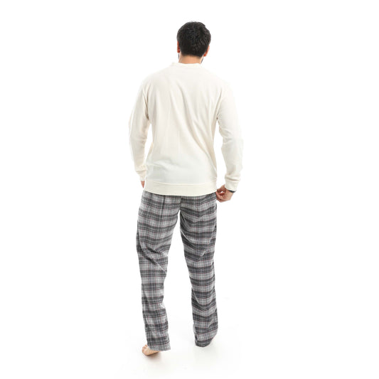 V-Neck Pajama with Checked Pants