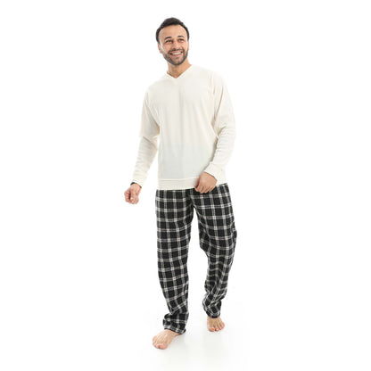 V-Neck Pajama with Checked Pants
