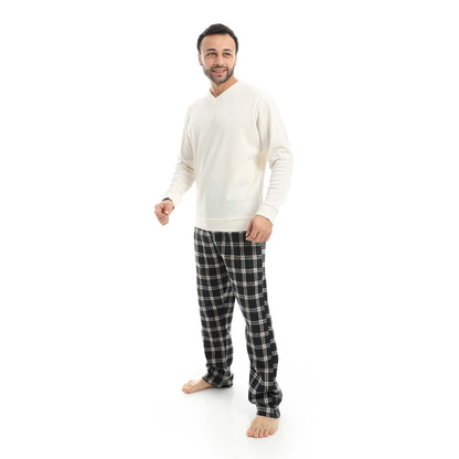 V-Neck Pajama with Checked Pants