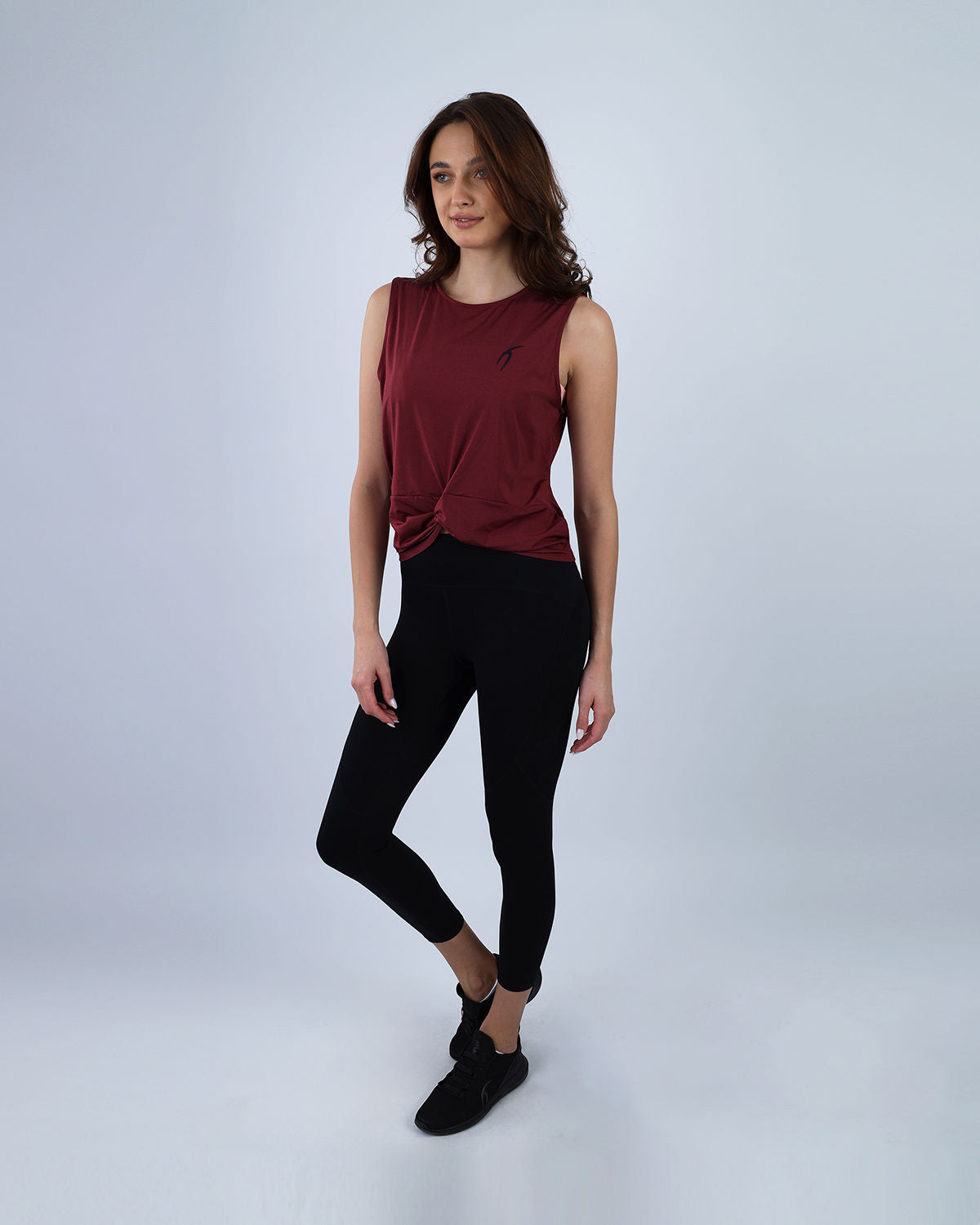 Burgundy Yoga Twist Cropped Tank Top