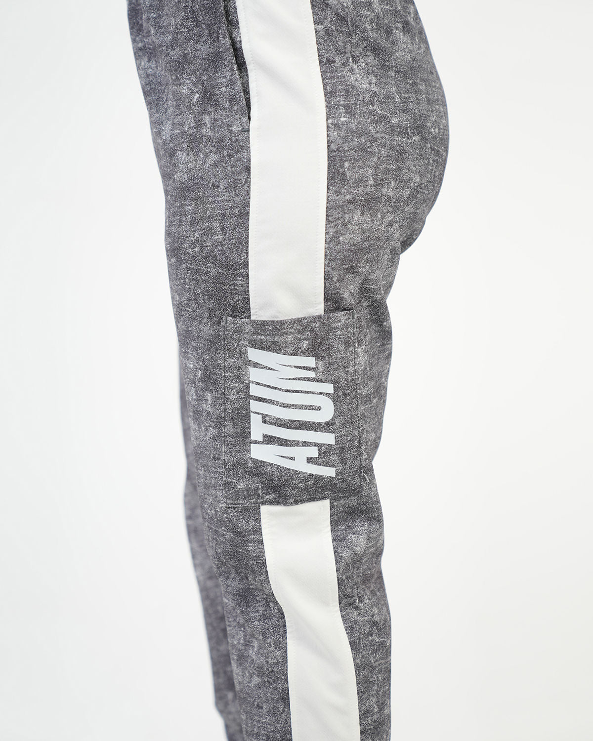 ATUM| Gym Track Pants With Side Panel - Black with White printed