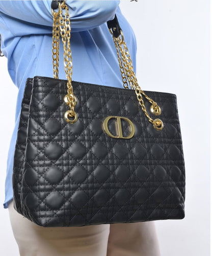 Black Stitched Leather Shoulder Bag