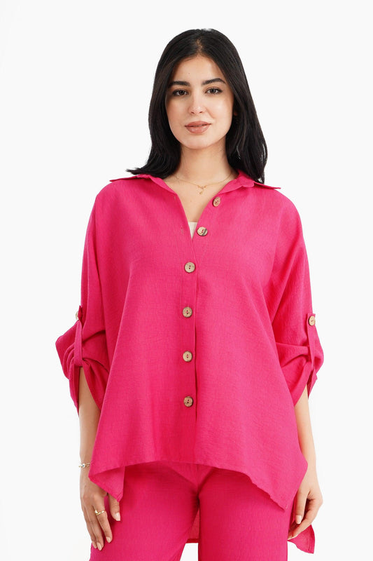 قميص صالة فوشيا غير متماثل