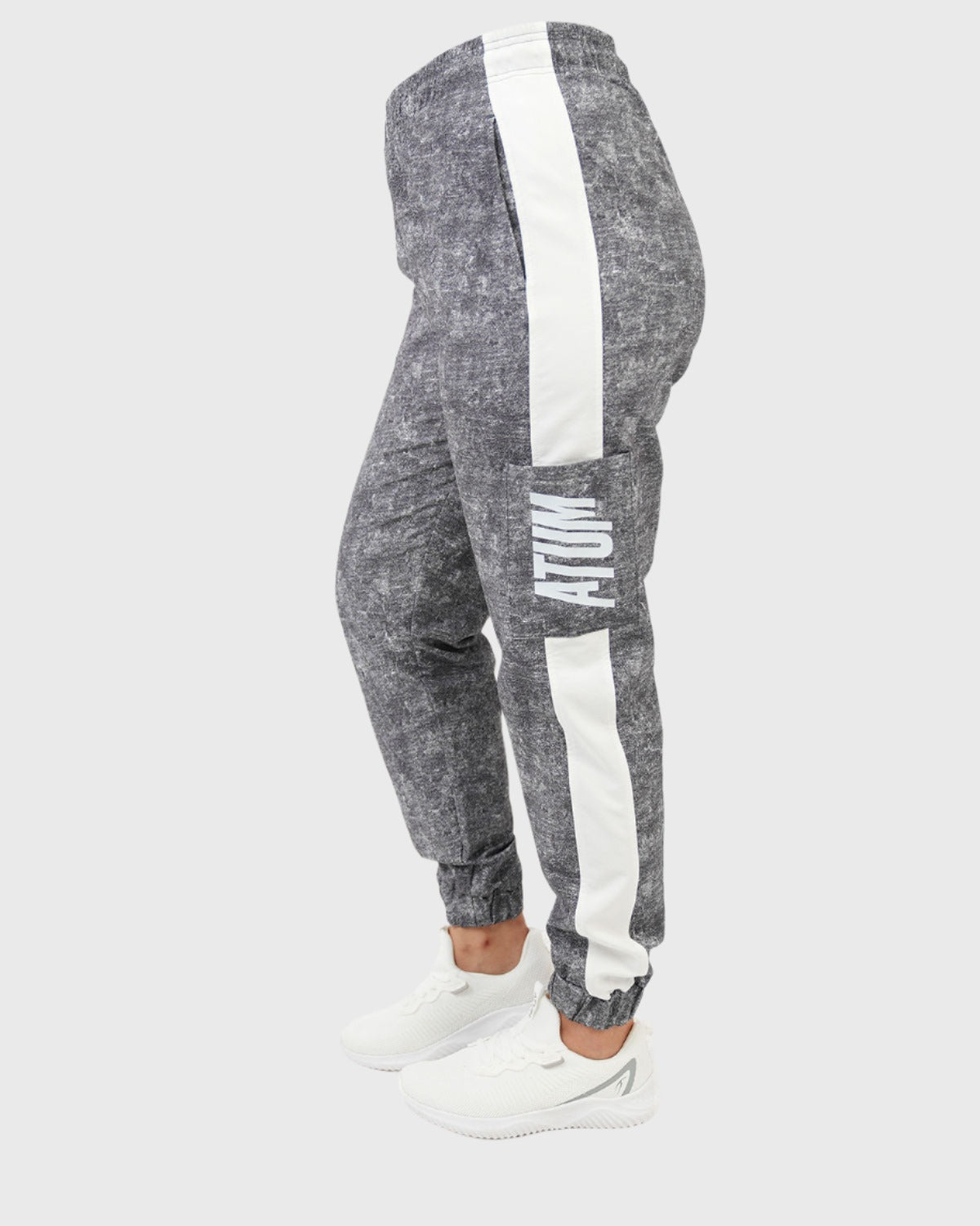 ATUM| Gym Track Pants With Side Panel - Black with White printed