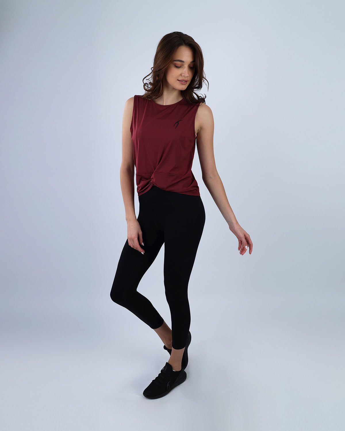 Burgundy Yoga Twist Cropped Tank Top