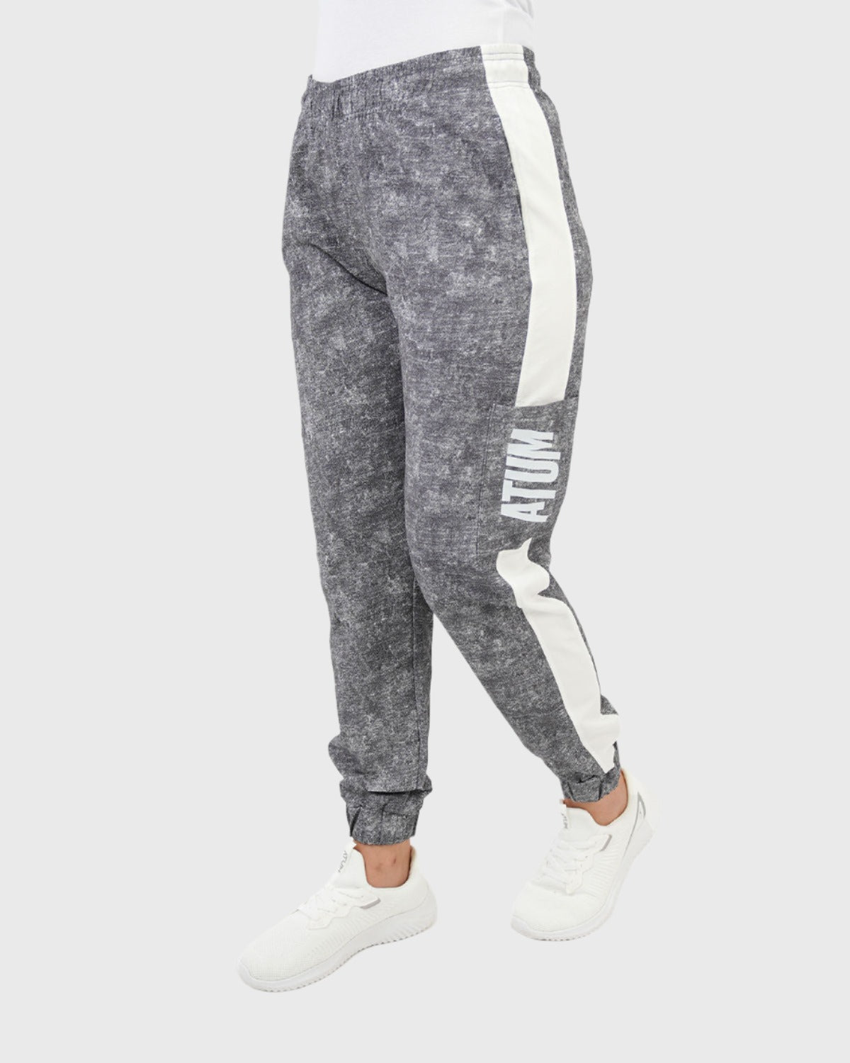 ATUM| Gym Track Pants With Side Panel - Black with White printed