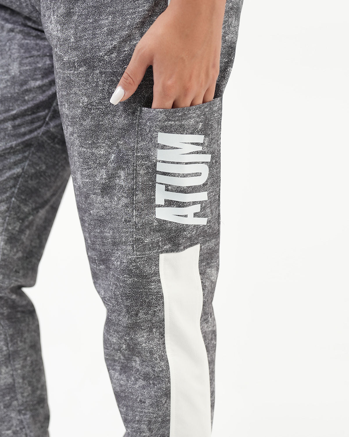 ATUM| Gym Track Pants With Side Panel - Black with White printed