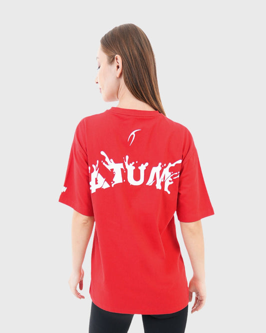 ATUM| Oversized Splash Women's T-Shirt - Red with White print 