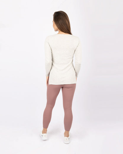 Gray Cotton Rib Long Sleeve T-Shirt