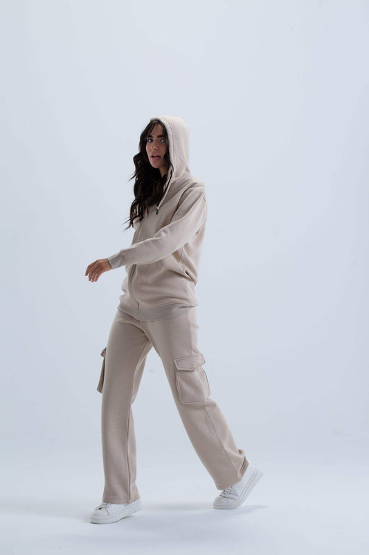 Carina Beige Cargo Lounge Pants