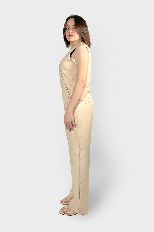 Beige Regular Fit Rosaline Vest Suit