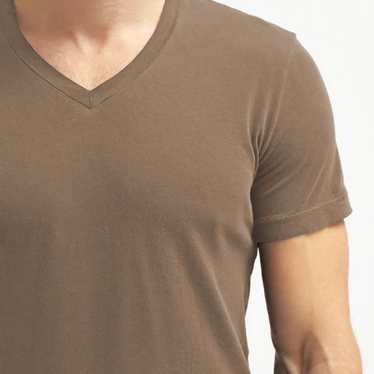 Doe Brown Cotton V-Neck T-Shirt