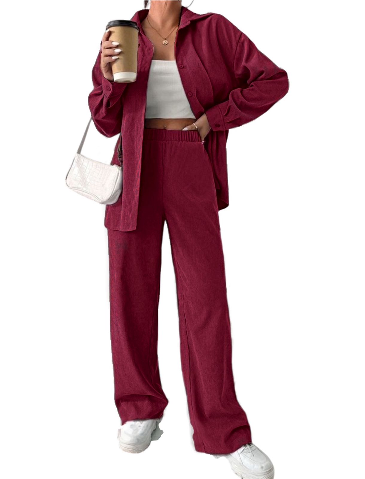 Burgundy Velvet Set of Shirt & Slip-on Pants