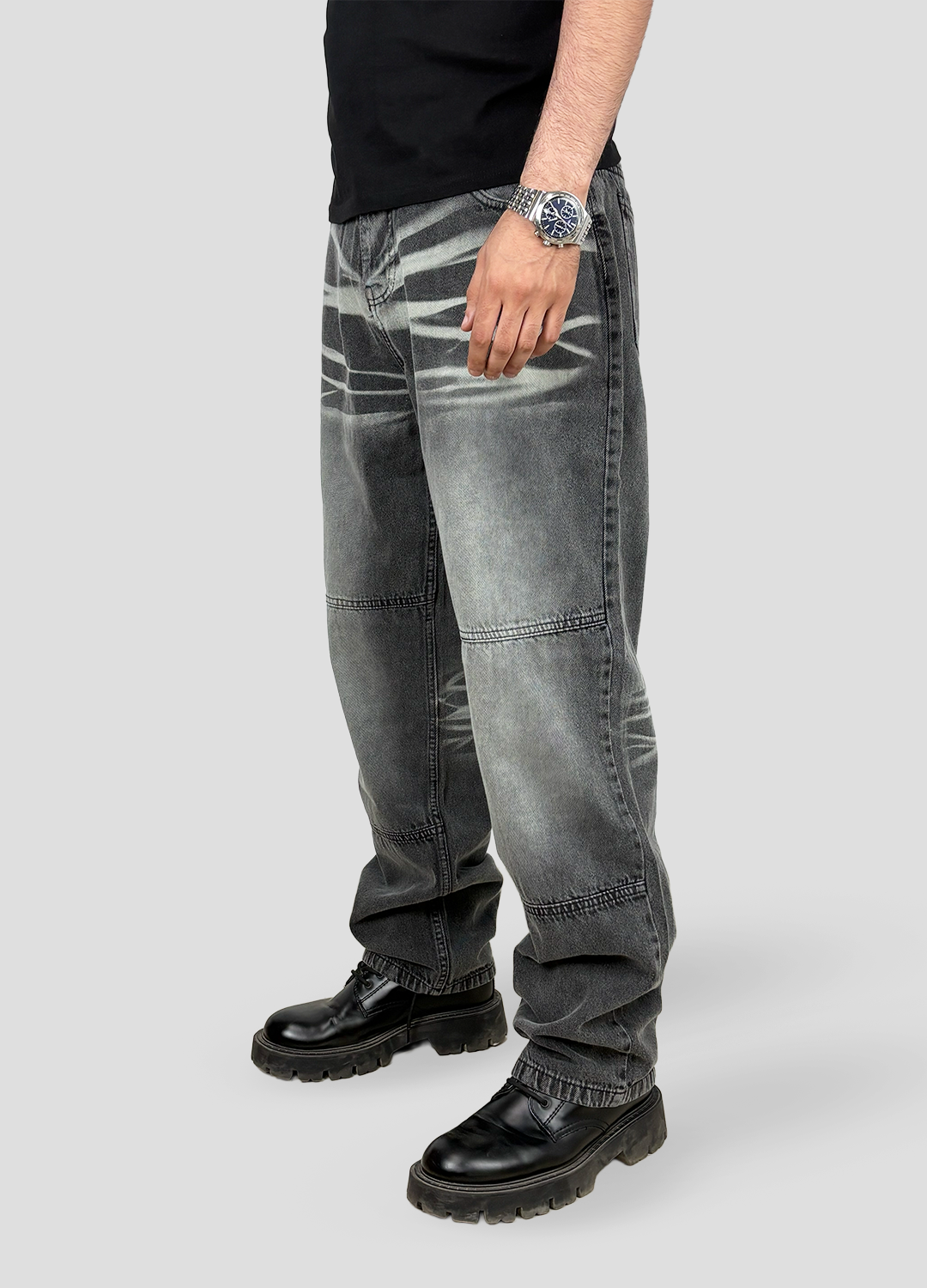 scratched Baggy Denim, 100% Cotton