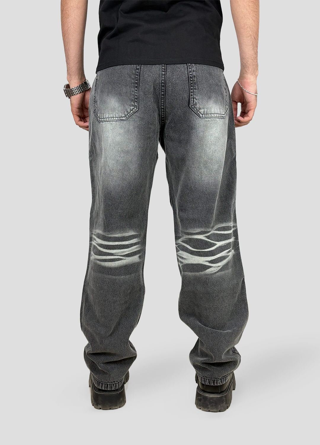 scratched Baggy Denim, 100% Cotton