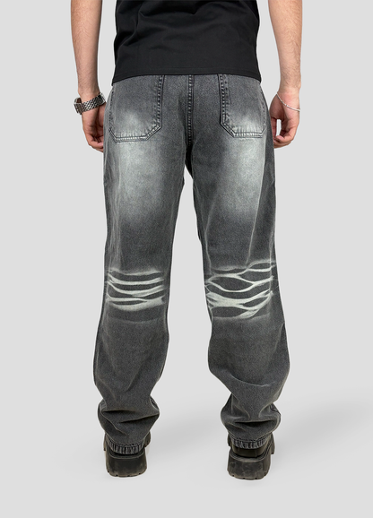 scratched Baggy Denim, 100% Cotton