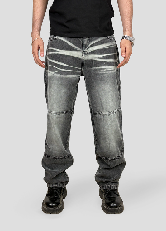 scratched Baggy Denim, 100% Cotton