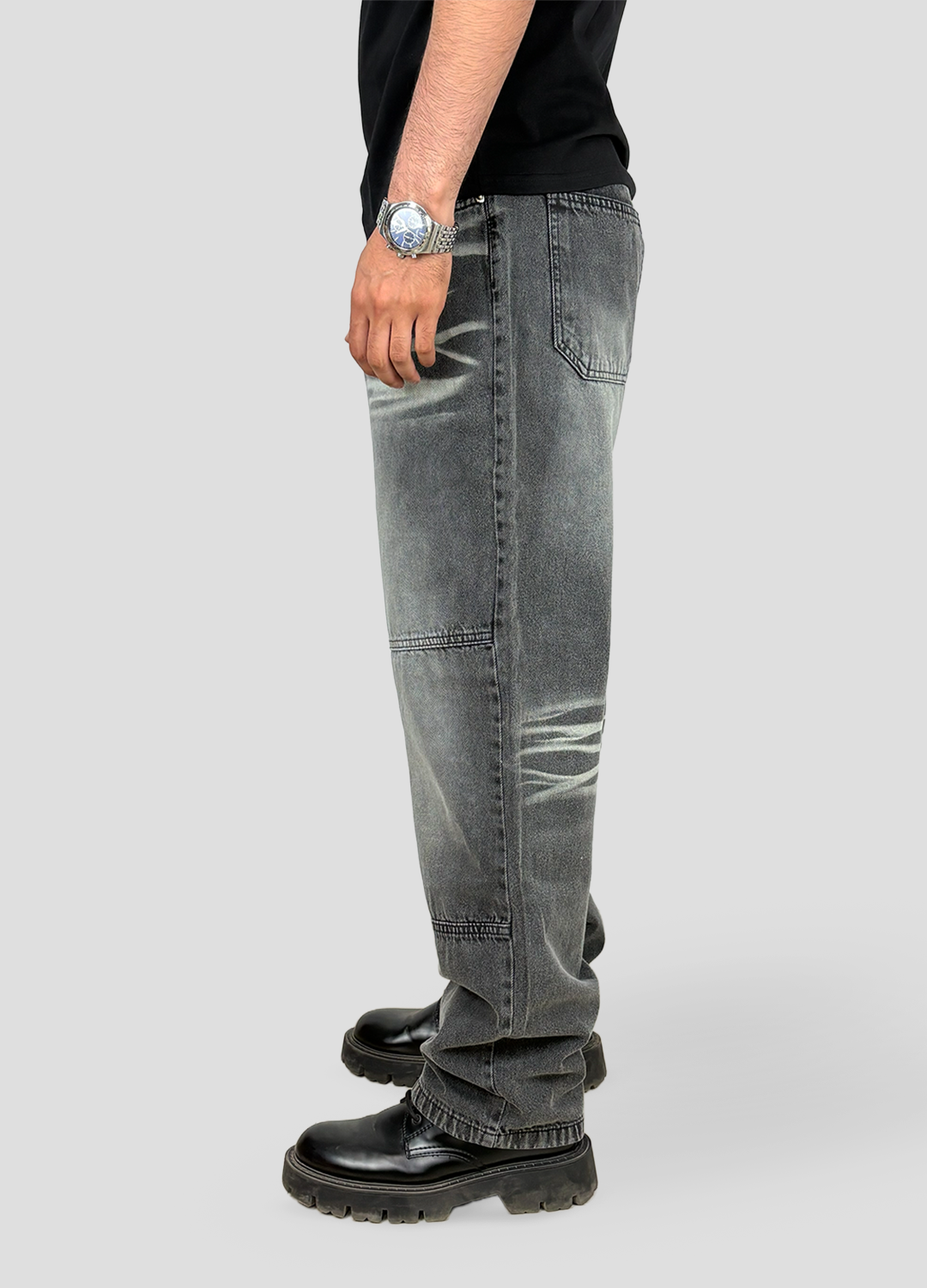 scratched Baggy Denim, 100% Cotton