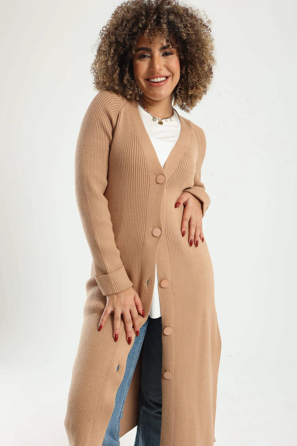 Button Closure Midi Cardigan