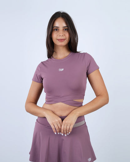 Purple Twisted Short Sleeves Crop T-shirt