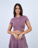 Purple Twisted Short Sleeves Crop T-shirt