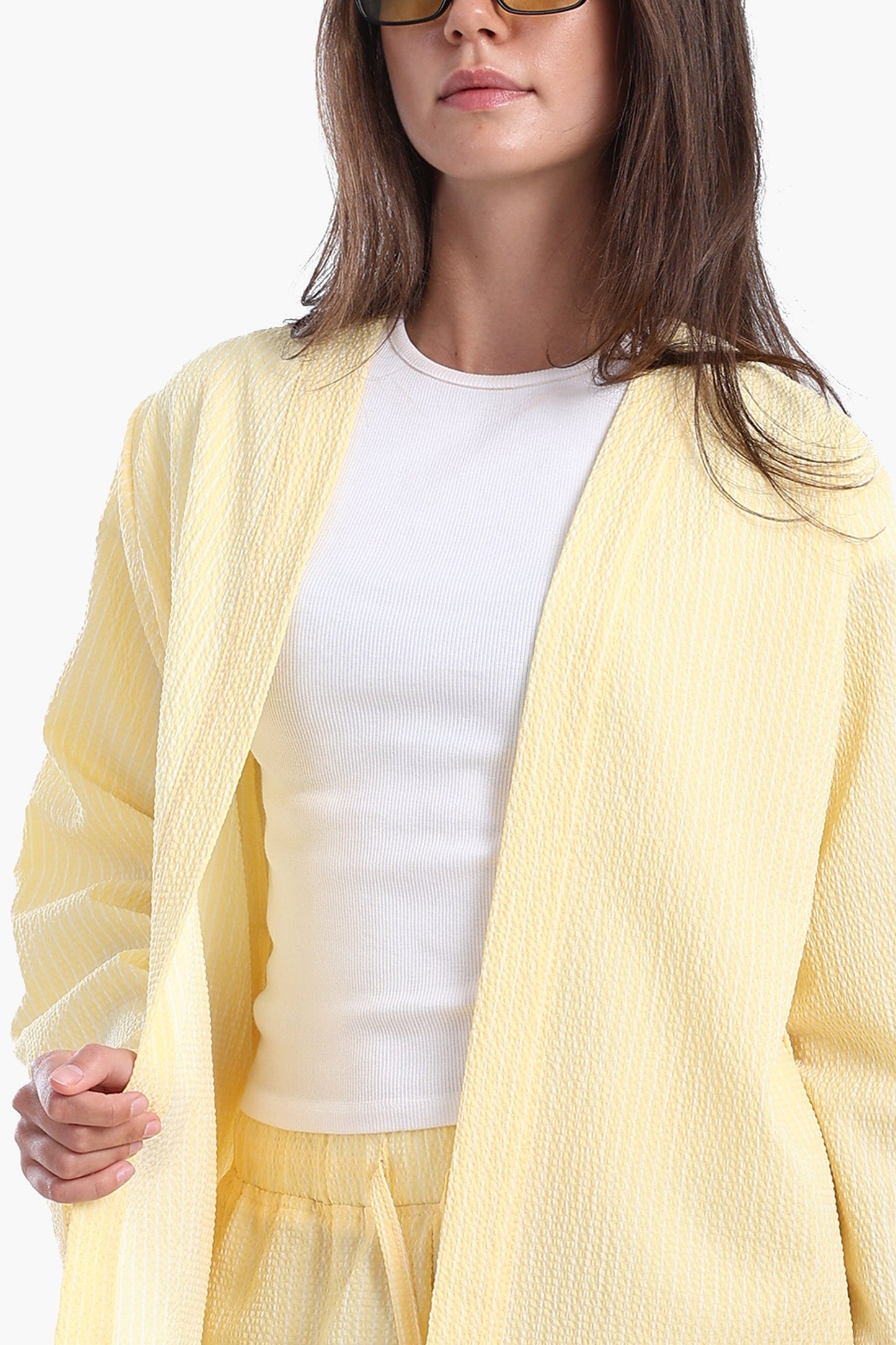 Striped Open Neckline Cardigan