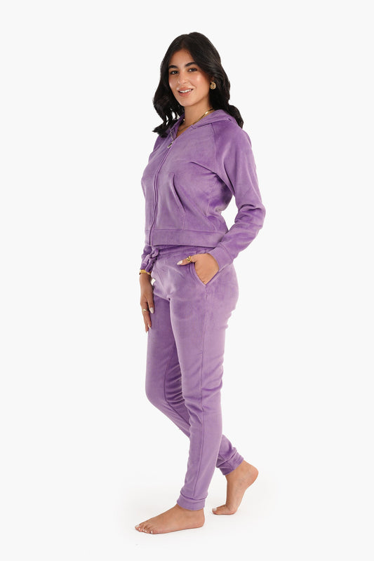 Carina Purple Ribbed Velvet Pyjama Set