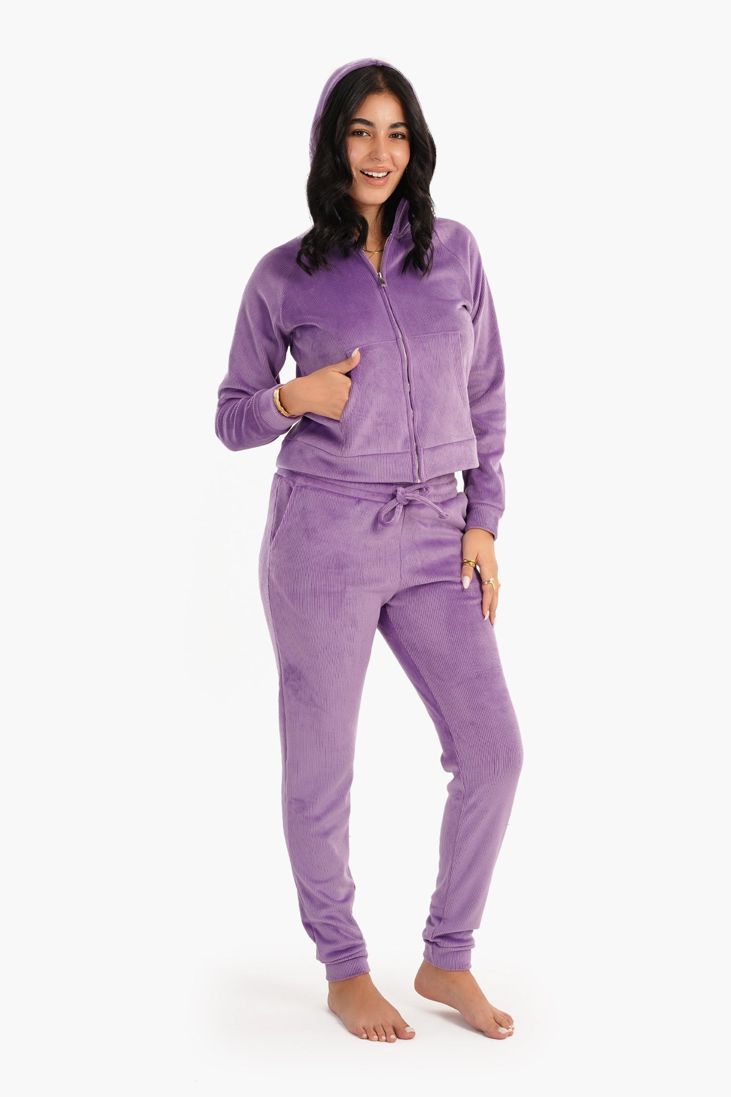 Carina Purple Ribbed Velvet Pyjama Set