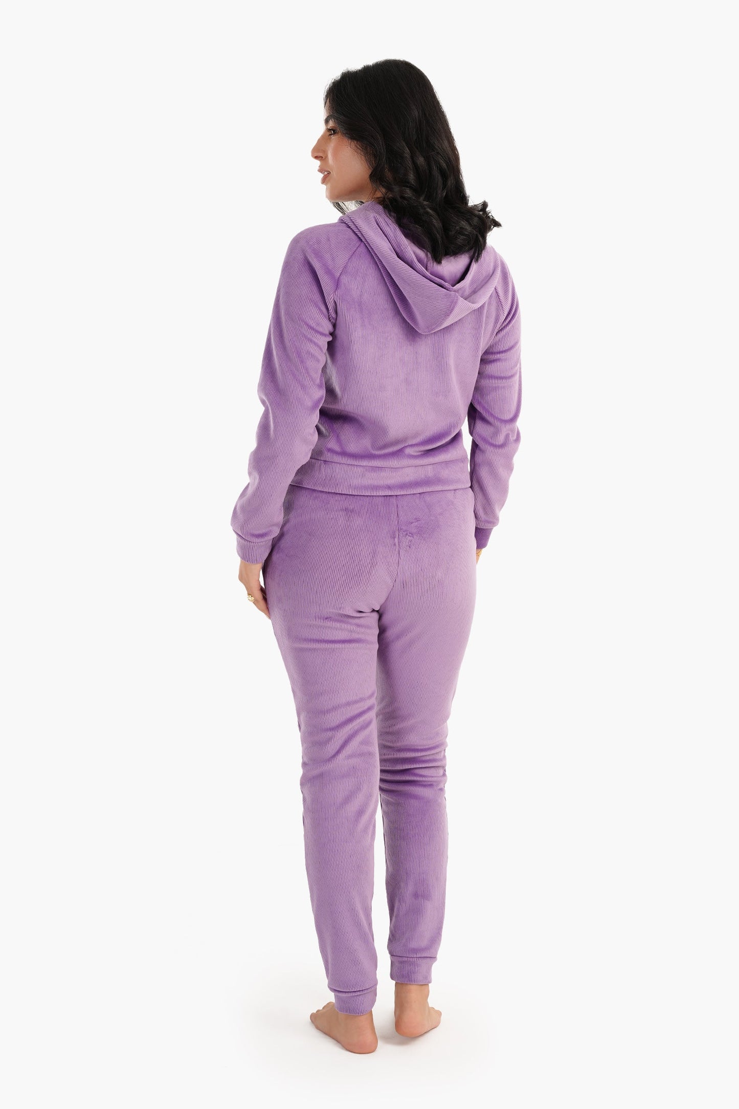 Carina Purple Ribbed Velvet Pyjama Set