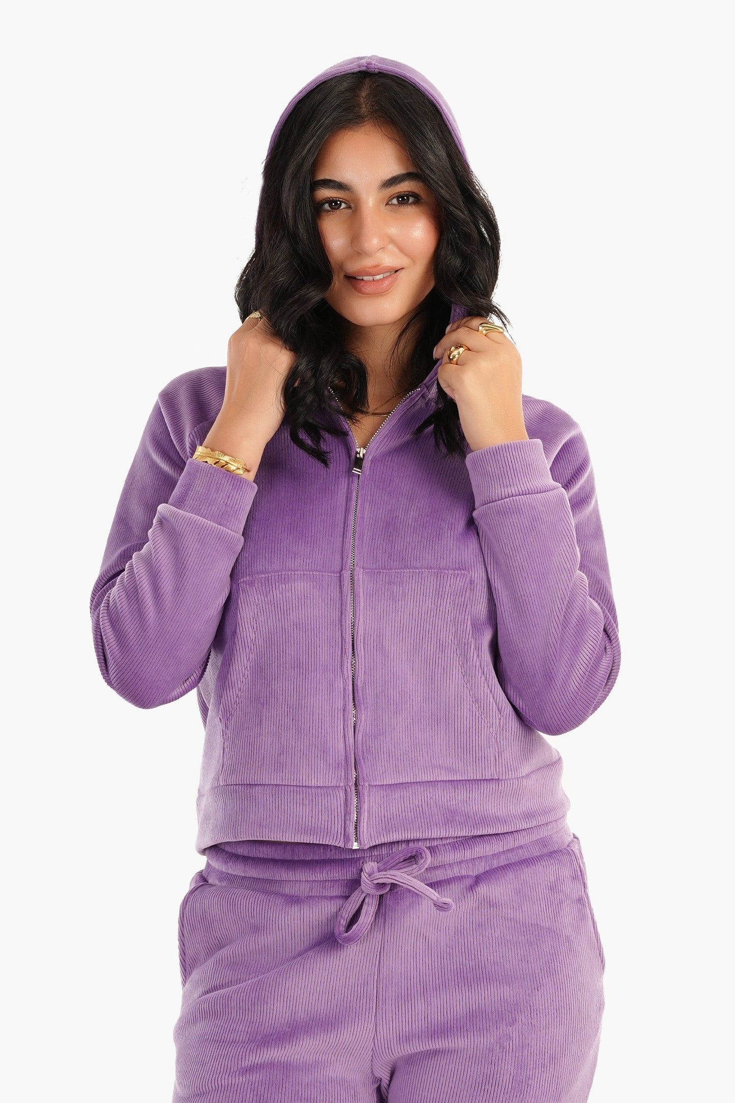 Carina Purple Ribbed Velvet Pyjama Set