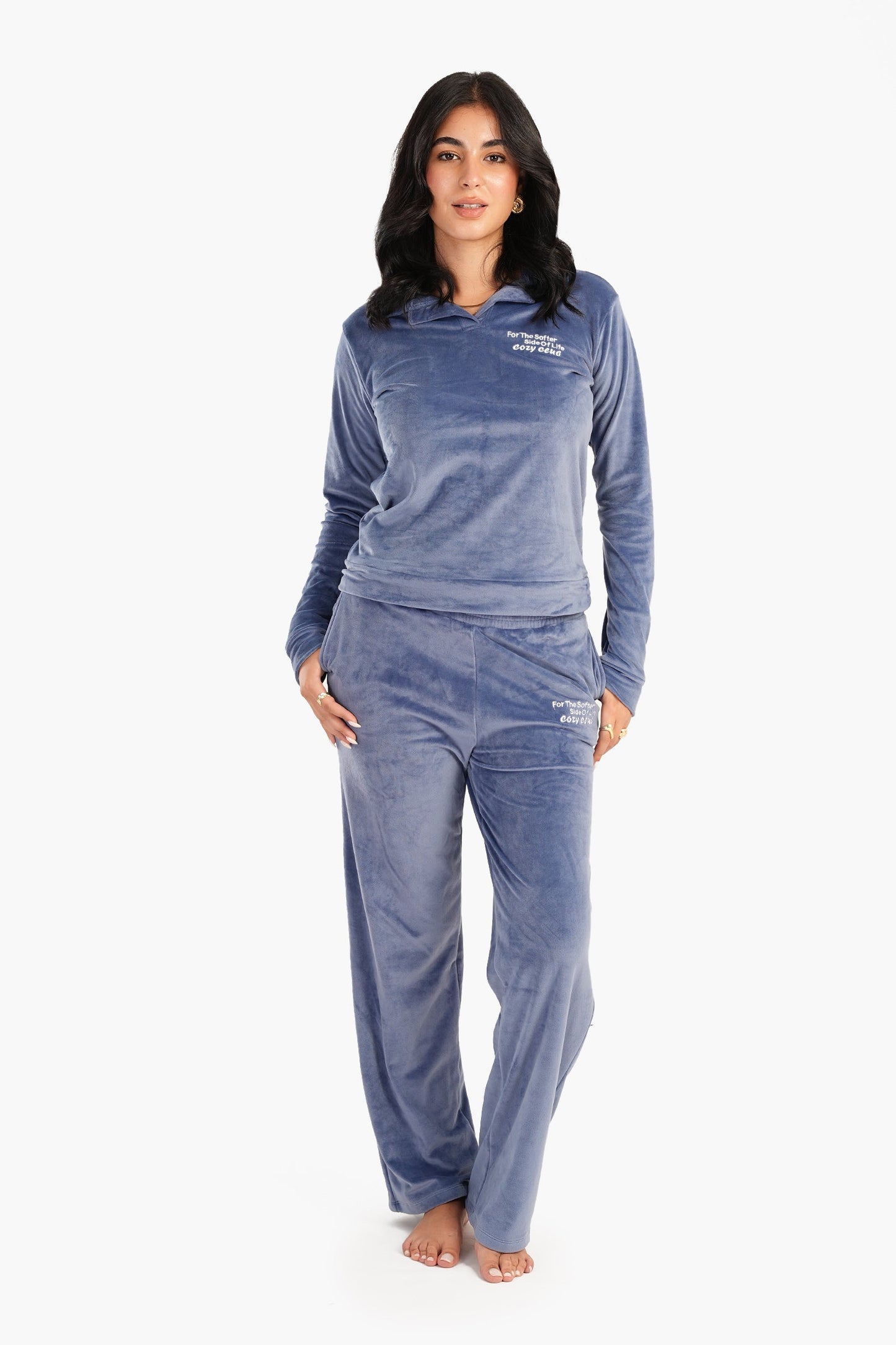 Carina Petrol Blue Collared Pyjama Set