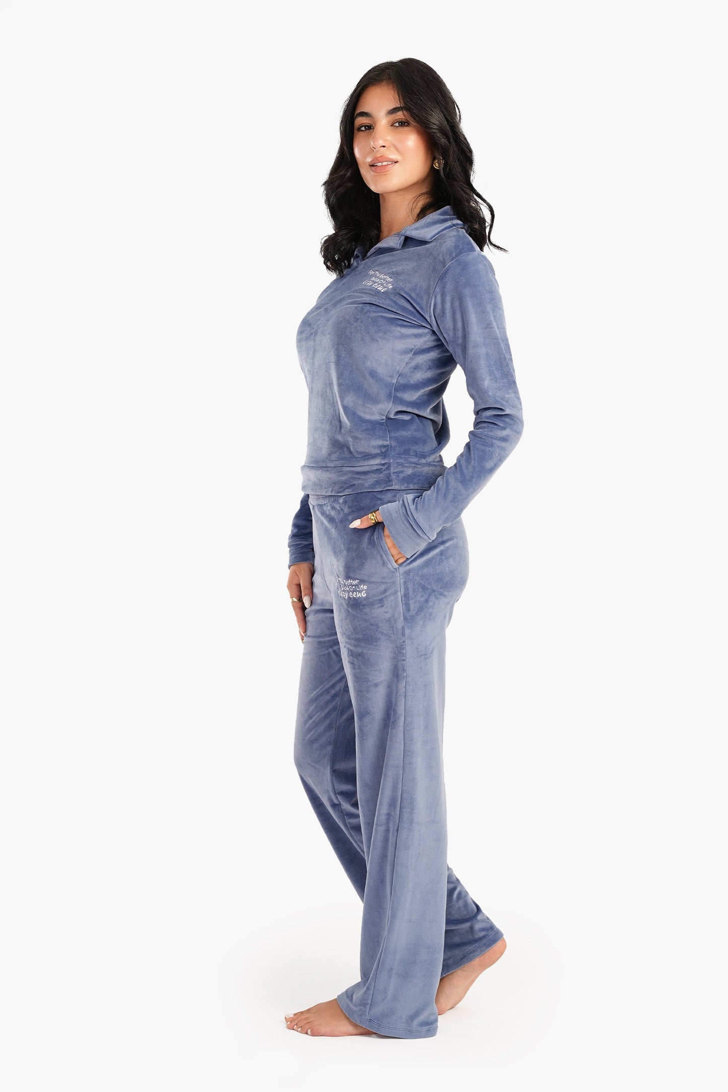 Carina Petrol Blue Collared Pyjama Set