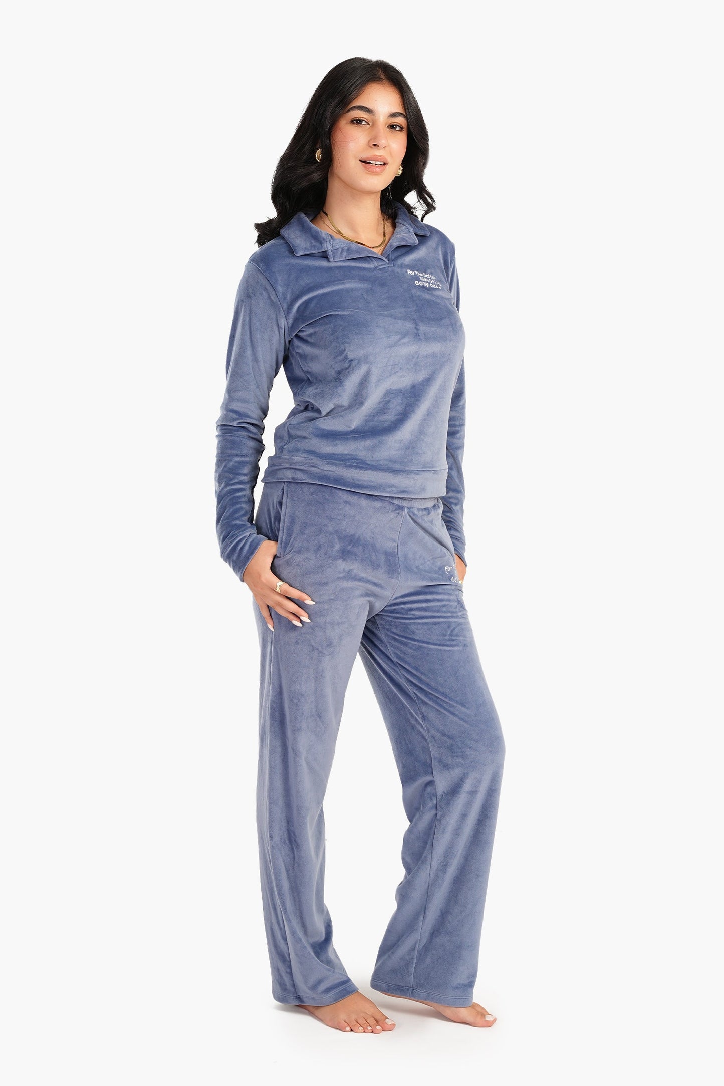 Carina Petrol Blue Collared Pyjama Set