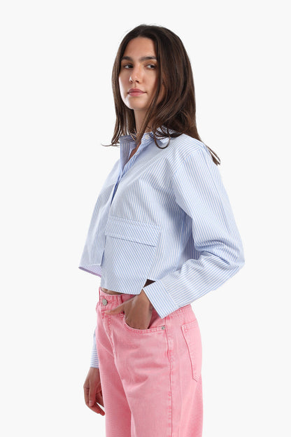 Cropped Hidden Placket Shirt