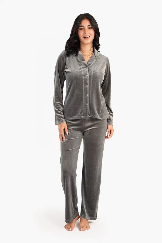 Carina Dark Grey Velvet Pyjama Set