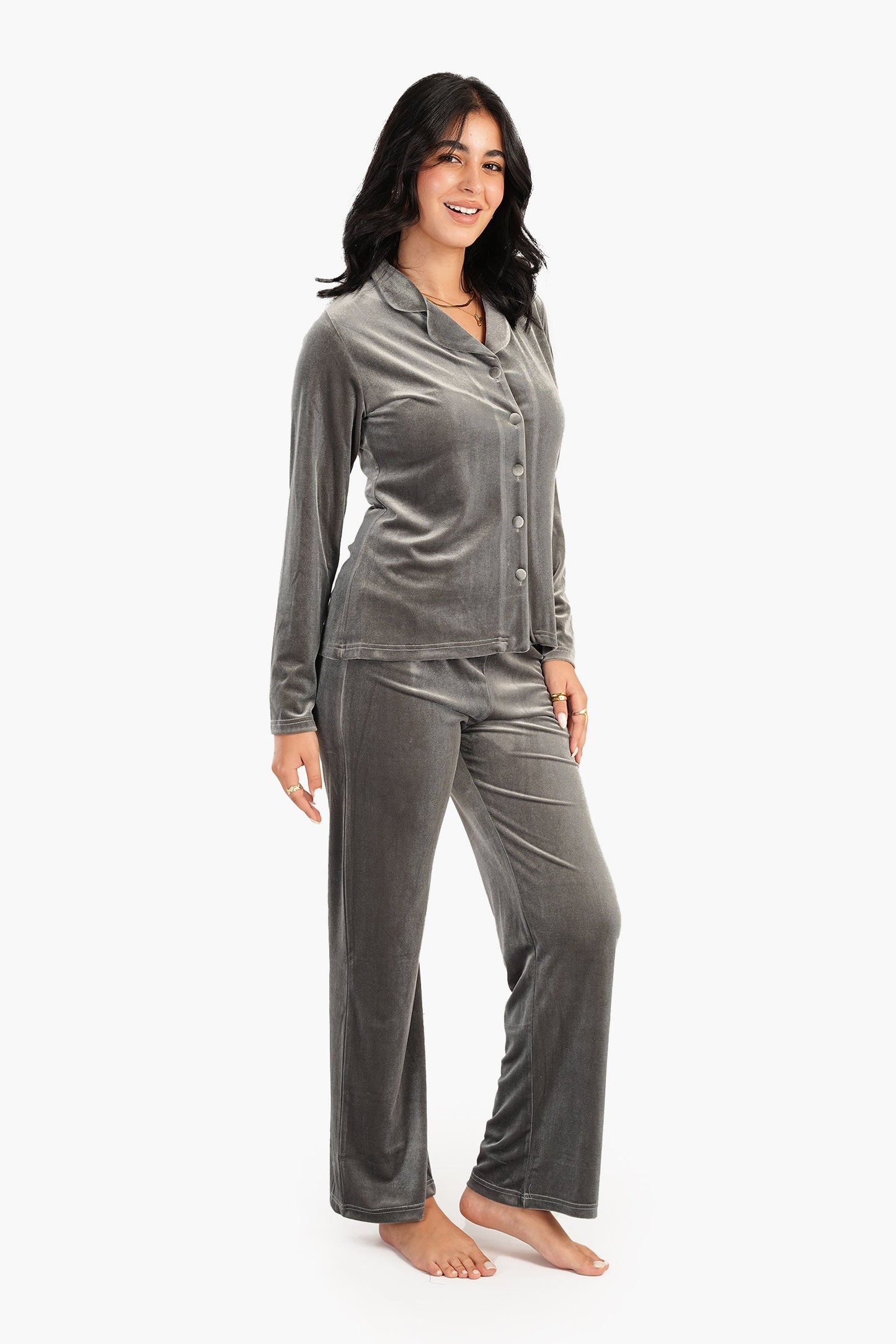 Carina Dark Grey Velvet Pyjama Set