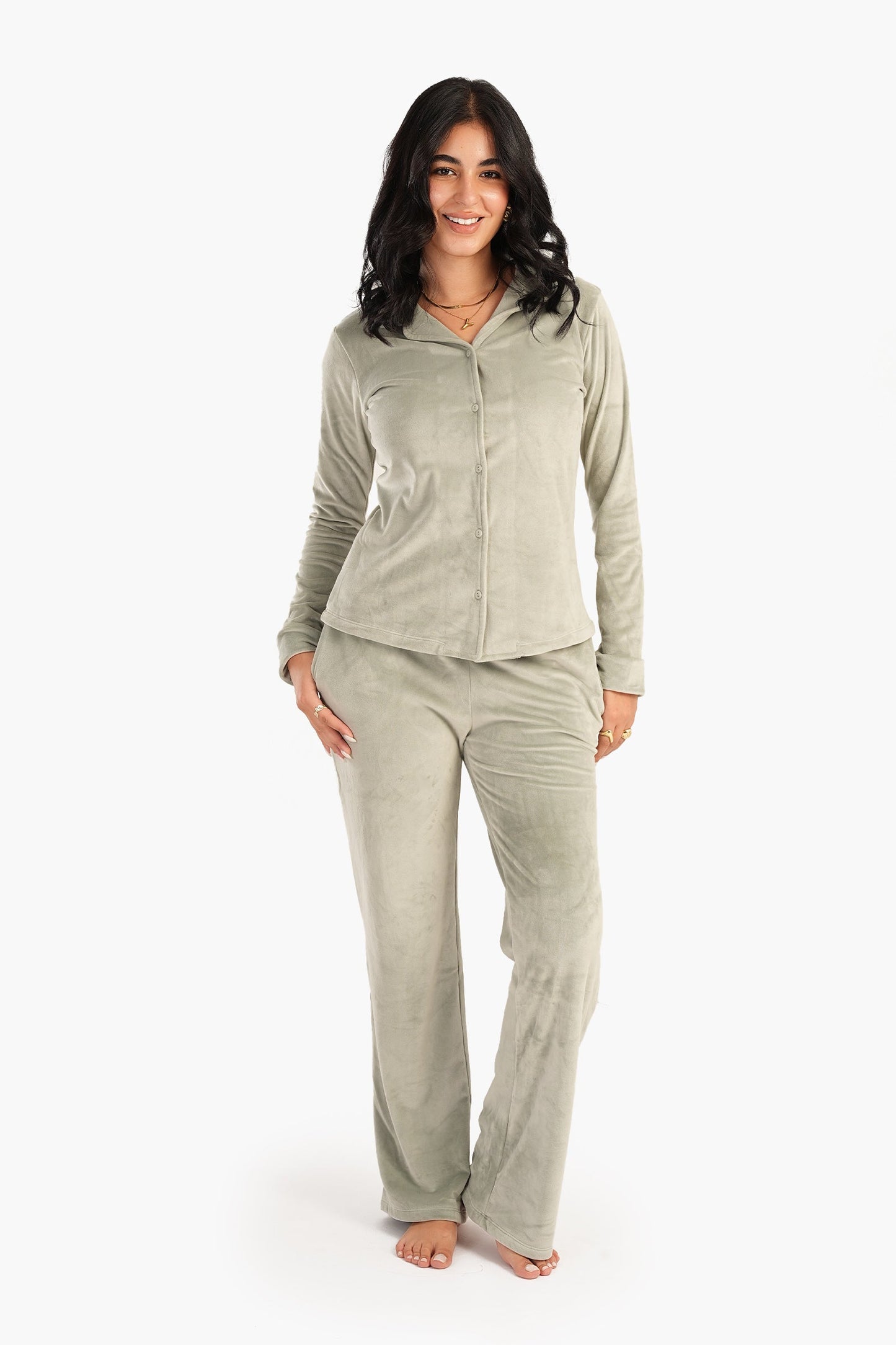 Carina Plain Velvet Pyjama Set