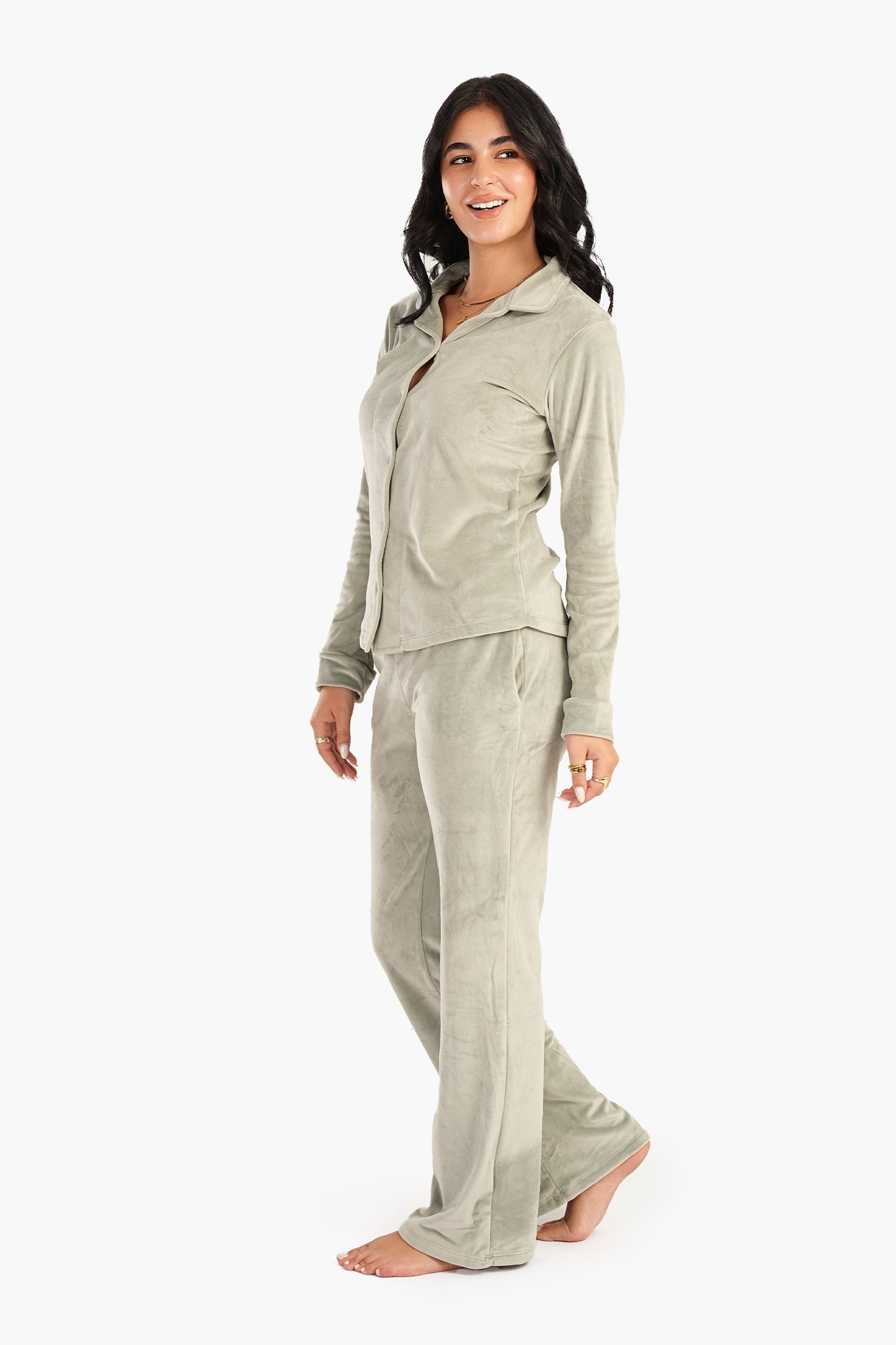 Carina Plain Velvet Pyjama Set