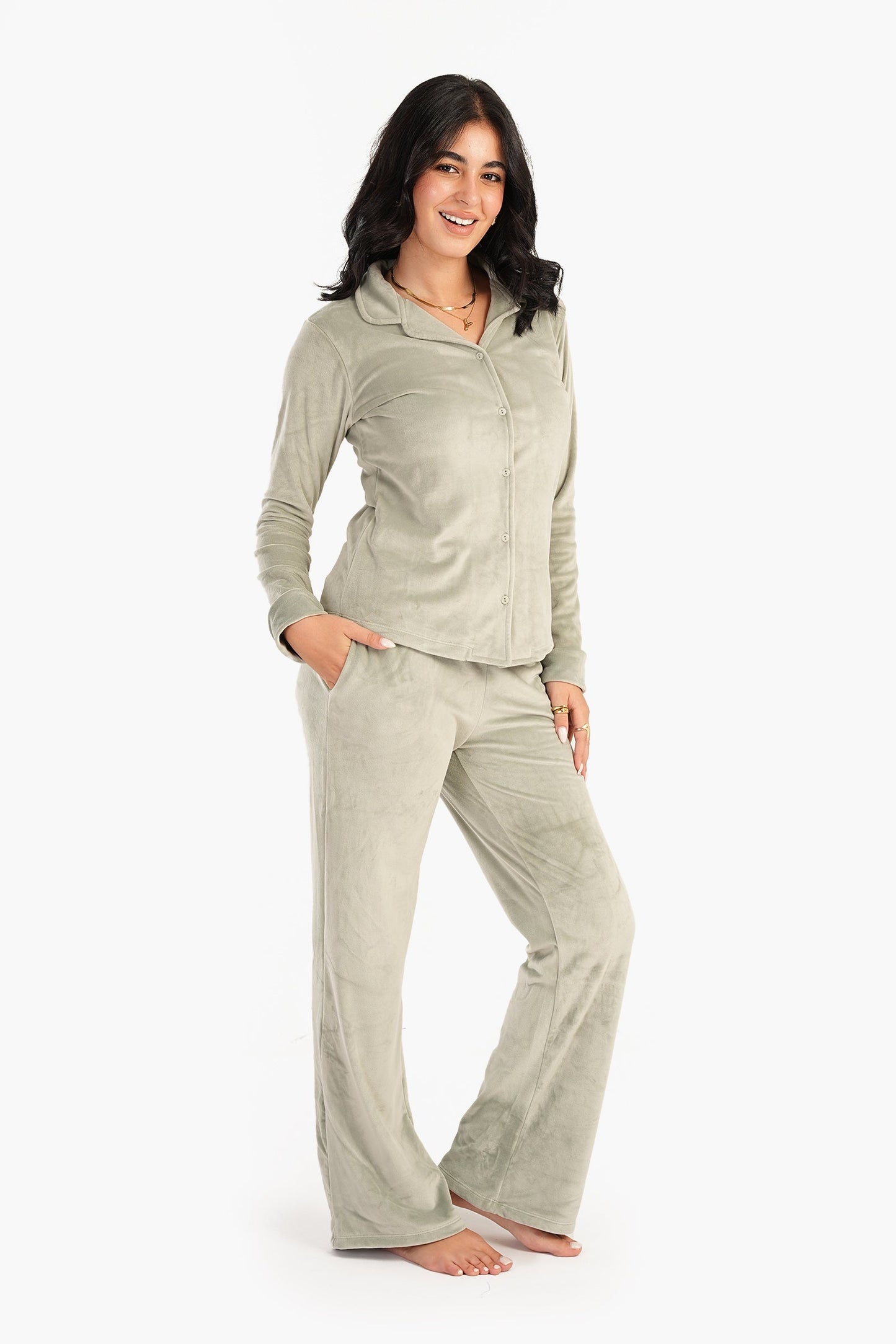 Carina Plain Velvet Pyjama Set