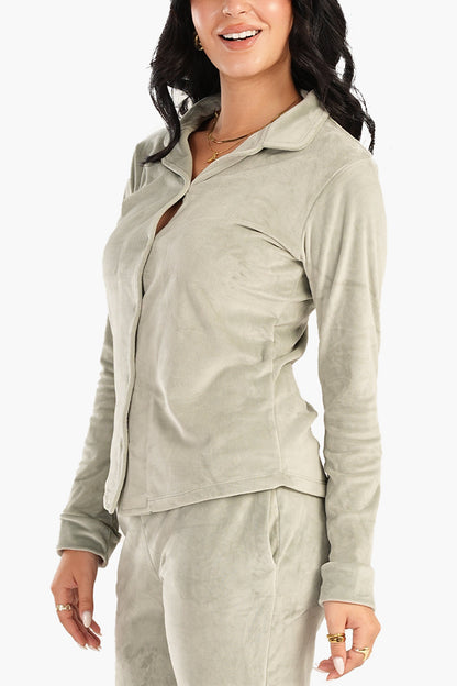 طقم بيجامة مخملي سادة