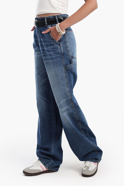 بنطلون جينز مغسول بخصر مرتفع