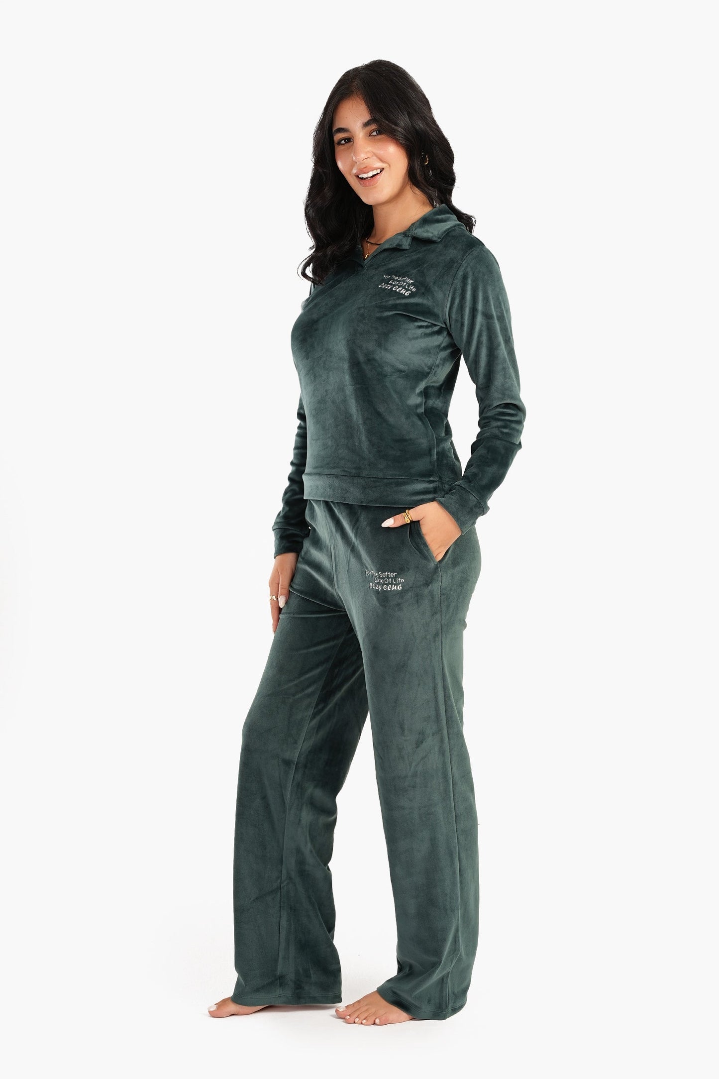 Carina Olive Collared Pyjama Set