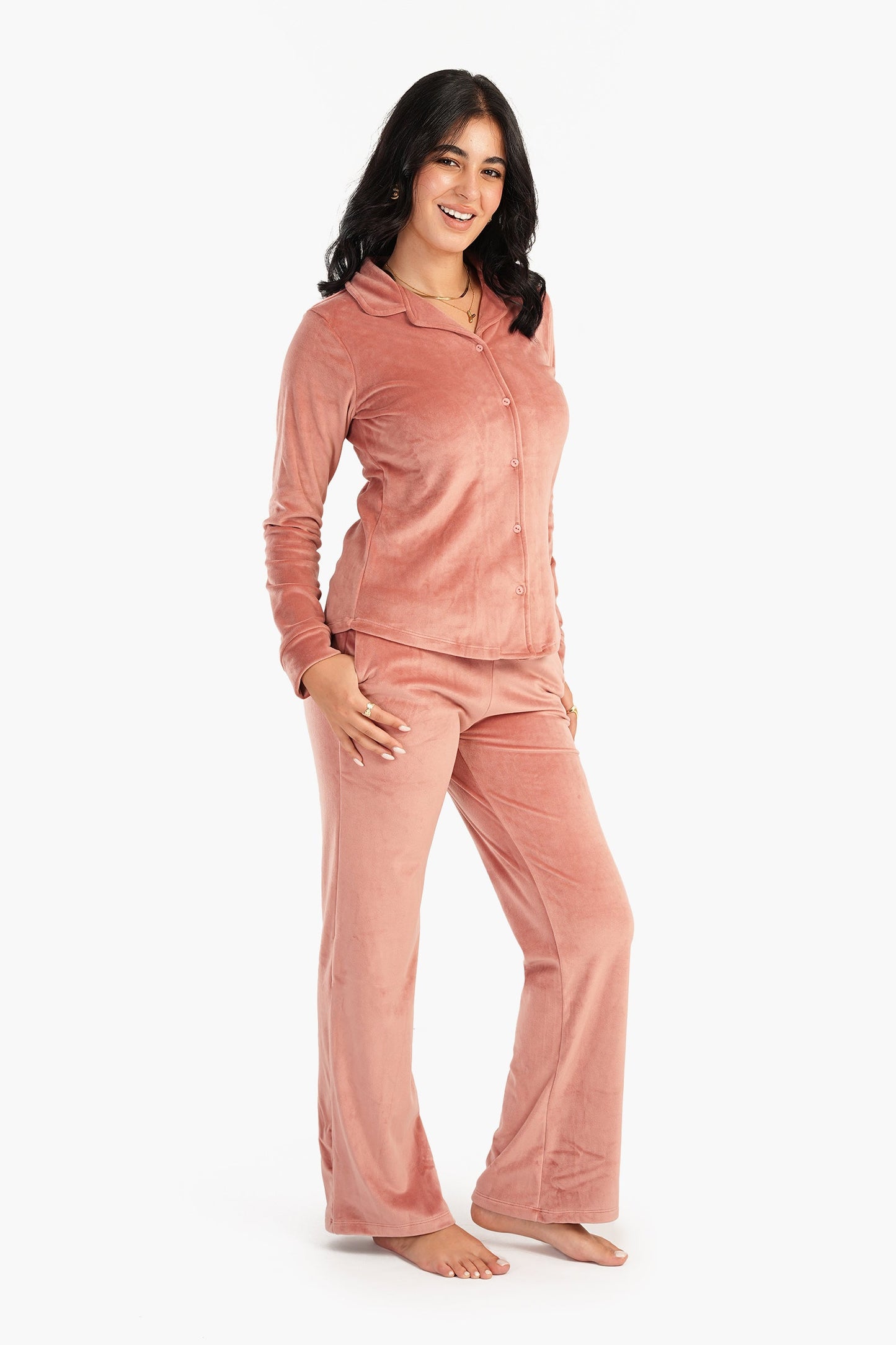 Carina Plain Velvet Pyjama Set